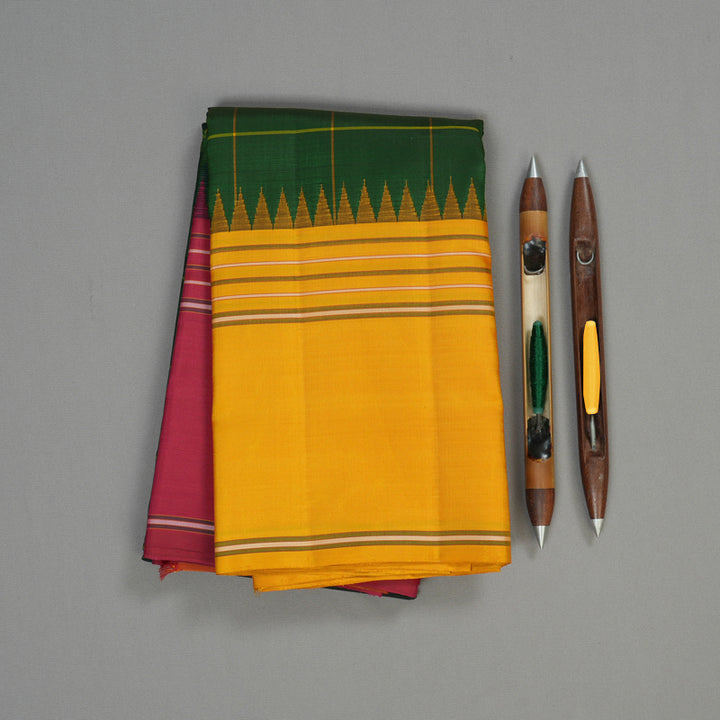 Hayagrivas Handloom Kanjivaram Silk Saree in Stunning Bottle Green with Ganga Jamuna KBE328E3-3