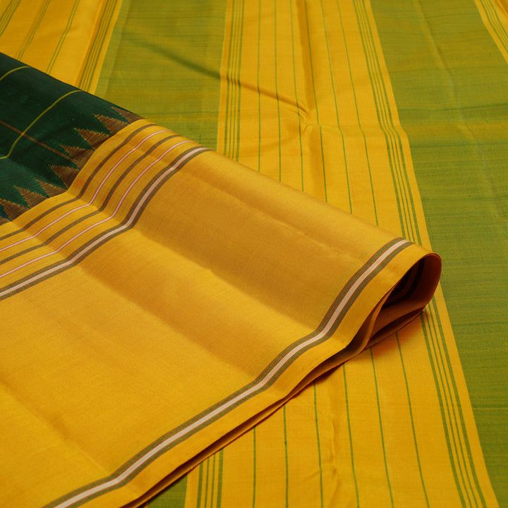 Hayagrivas Handloom Kanjivaram Silk Saree in Stunning Bottle Green with Ganga Jamuna KBE328E3-3