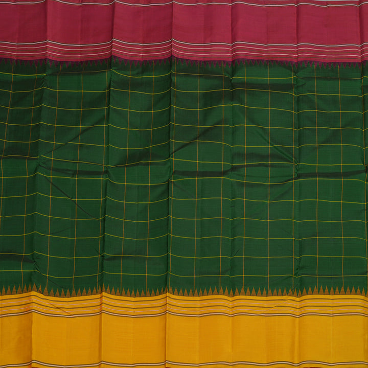 Hayagrivas Handloom Kanjivaram Silk Saree in Stunning Bottle Green with Ganga Jamuna KBE328E3-3