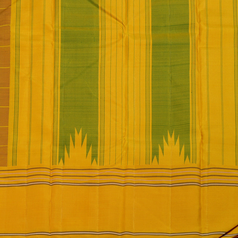 Hayagrivas Handloom Kanjivaram Silk Saree in Stunning Bottle Green with Ganga Jamuna KBE328E3-3