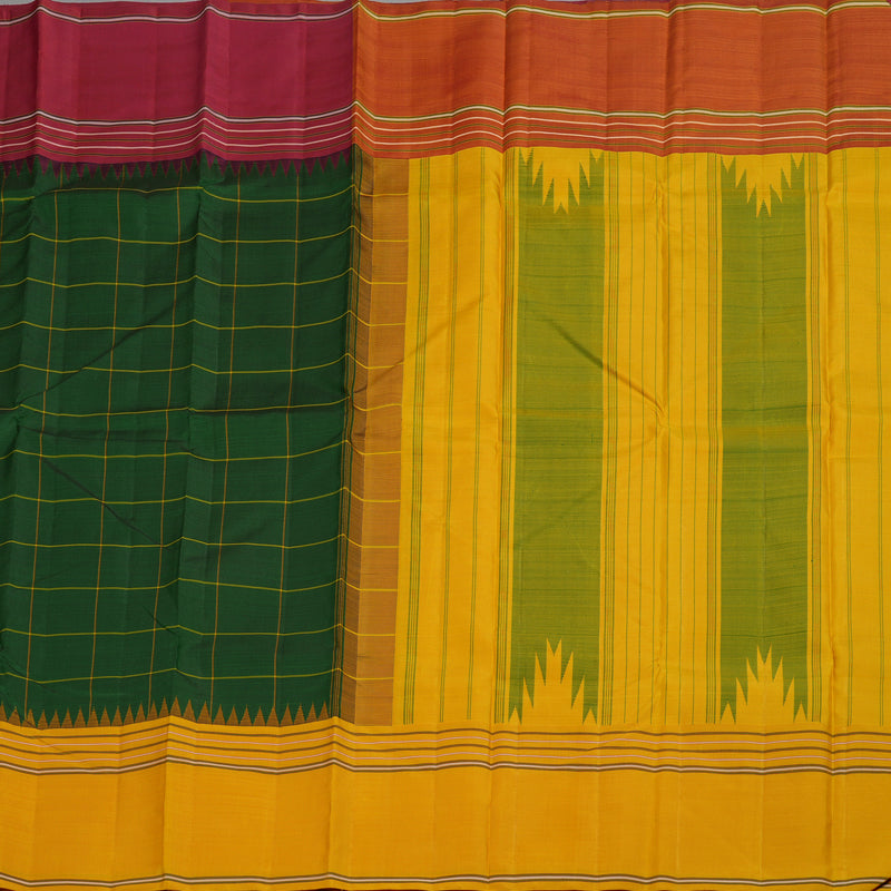 Hayagrivas Handloom Kanjivaram Silk Saree in Stunning Bottle Green with Ganga Jamuna KBE328E3-3
