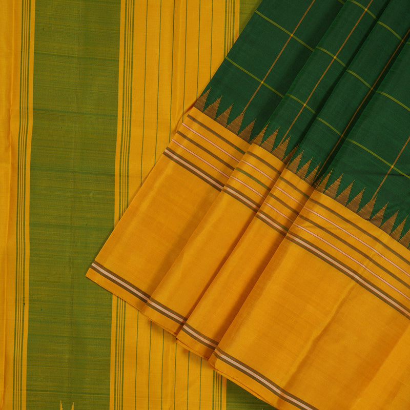 Hayagrivas Handloom Kanjivaram Silk Saree in Stunning Bottle Green with Ganga Jamuna KBE328E3-3