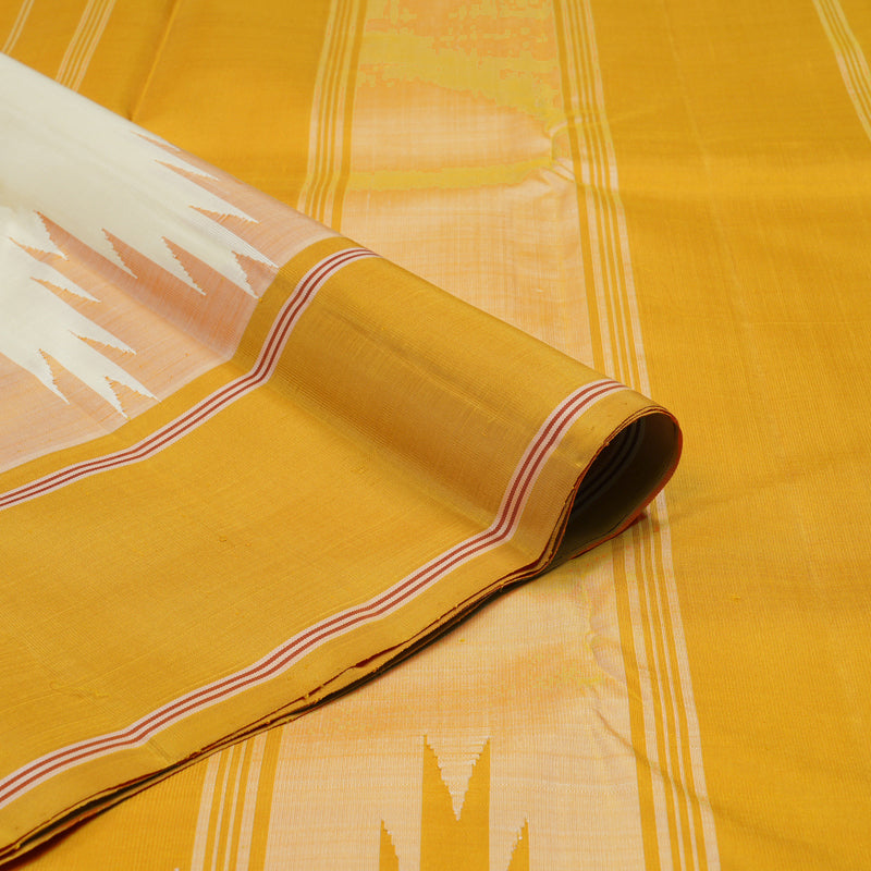 Hayagrivas White Handloom Kanjivaram Silk Saree with Ganga Jamuna (Mustard Yellow And Maroon) Border KBE328E3-5