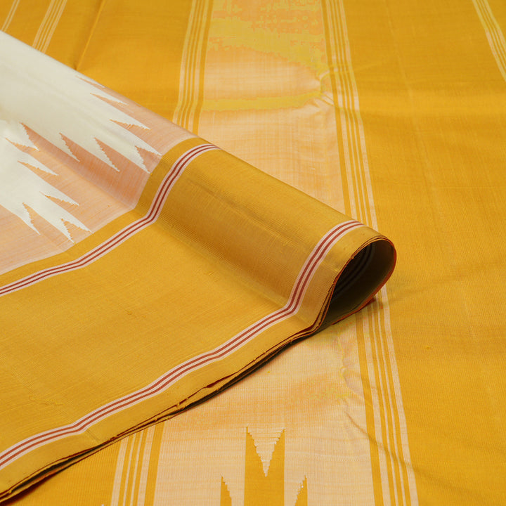 Hayagrivas White Handloom Kanjivaram Silk Saree with Ganga Jamuna (Mustard Yellow And Maroon) Border KBE328E3-5
