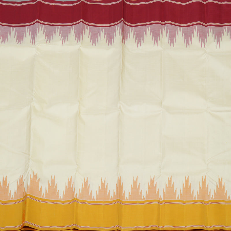 Hayagrivas White Handloom Kanjivaram Silk Saree with Ganga Jamuna (Mustard Yellow And Maroon) Border KBE328E3-5