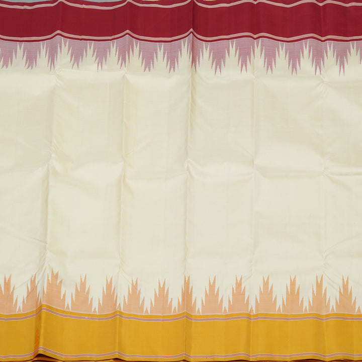 Hayagrivas White Handloom Kanjivaram Silk Saree with Ganga Jamuna (Mustard Yellow And Maroon) Border KBE328E3-5