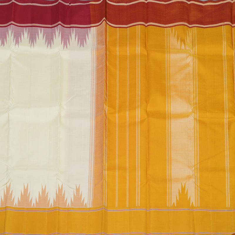 Hayagrivas White Handloom Kanjivaram Silk Saree with Ganga Jamuna (Mustard Yellow And Maroon) Border KBE328E3-5