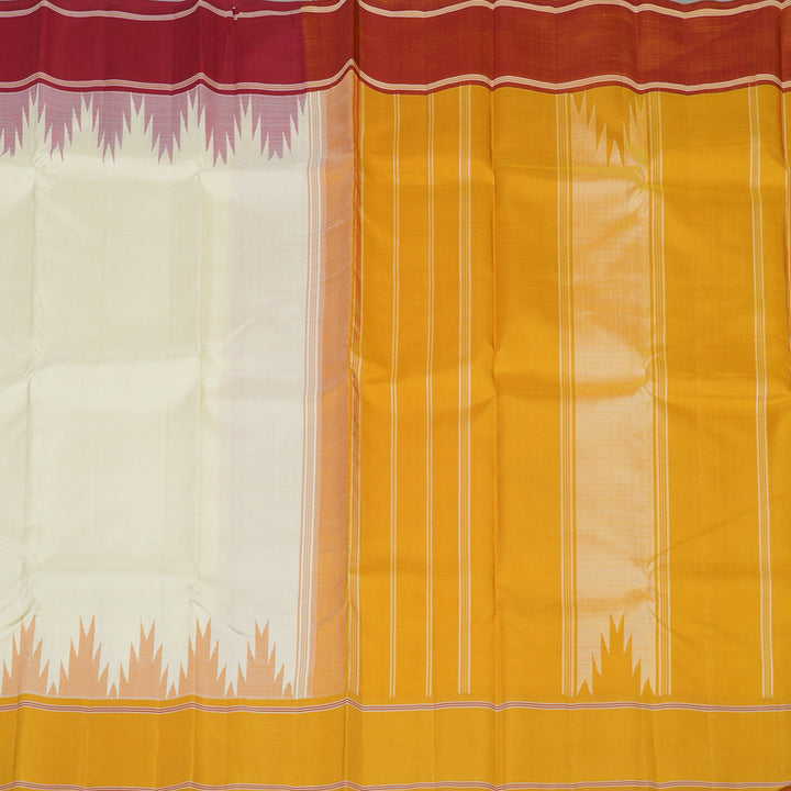 Hayagrivas White Handloom Kanjivaram Silk Saree with Ganga Jamuna (Mustard Yellow And Maroon) Border KBE328E3-5