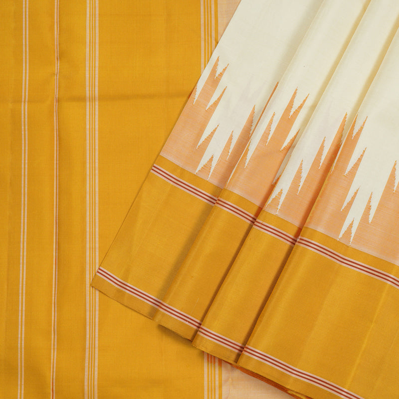 Hayagrivas White Handloom Kanjivaram Silk Saree with Ganga Jamuna (Mustard Yellow And Maroon) Border KBE328E3-5