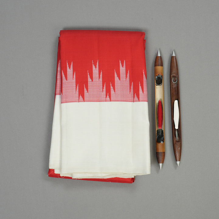 Hayagrivas Handloom Kanjivaram silk saree in Majestic Red with Half white Temple border KBE328E3-6