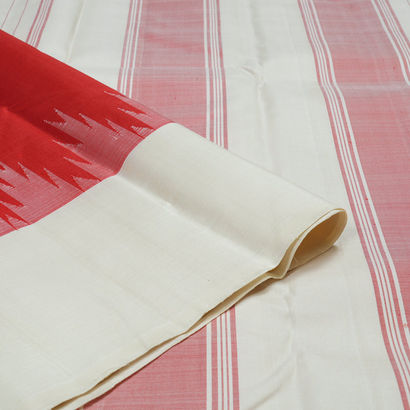 Hayagrivas Handloom Kanjivaram silk saree in Majestic Red with Half white Temple border KBE328E3-6