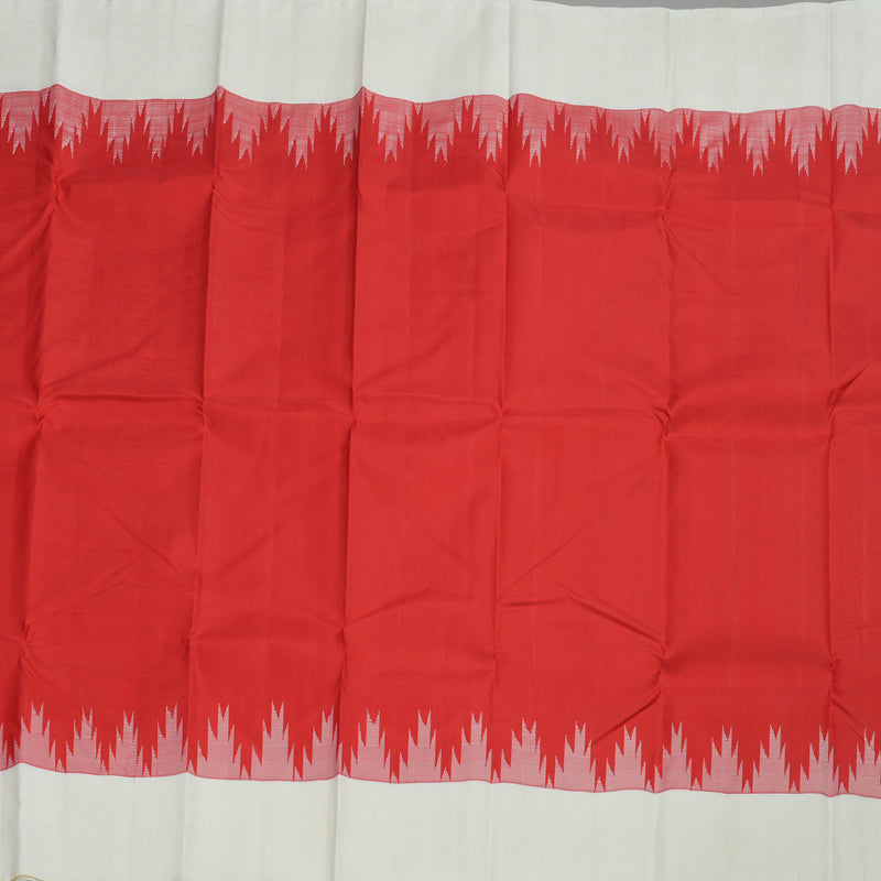 Hayagrivas Handloom Kanjivaram silk saree in Majestic Red with Half white Temple border KBE328E3-6