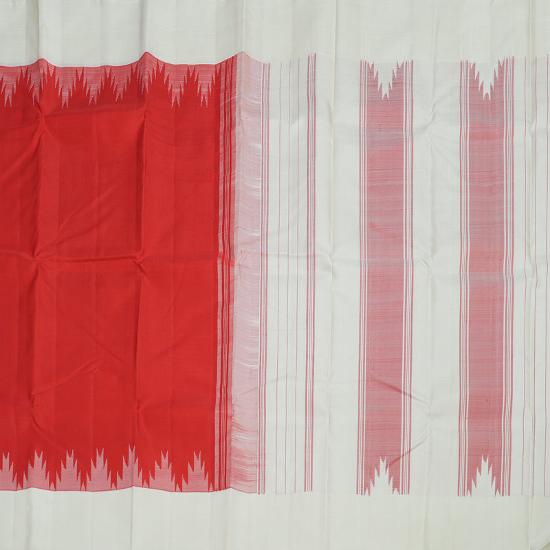 Hayagrivas Handloom Kanjivaram silk saree in Majestic Red with Half white Temple border KBE328E3-6