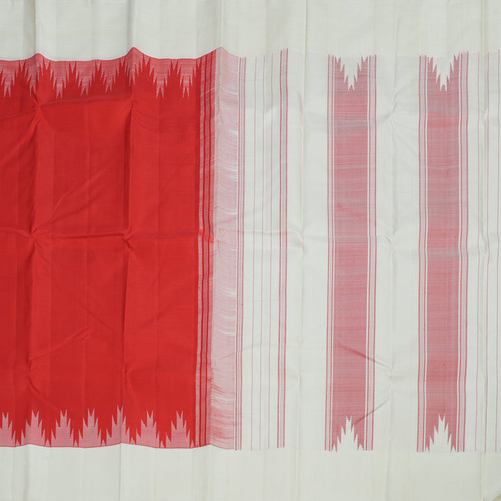 Hayagrivas Handloom Kanjivaram silk saree in Majestic Red with Half white Temple border KBE328E3-6