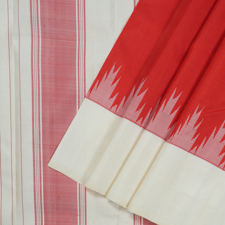 Hayagrivas Handloom Kanjivaram silk saree in Majestic Red with Half white Temple border KBE328E3-6