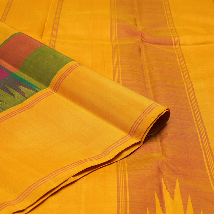 Hayagrivas Multi Colour Checks Handloom Kanjivaram Silk Saree with Mustard Yellow Border KBE328E3-9