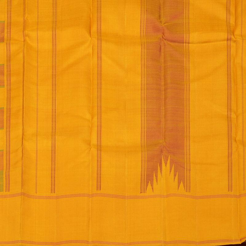 Hayagrivas Multi Colour Checks Handloom Kanjivaram Silk Saree with Mustard Yellow Border KBE328E3-9