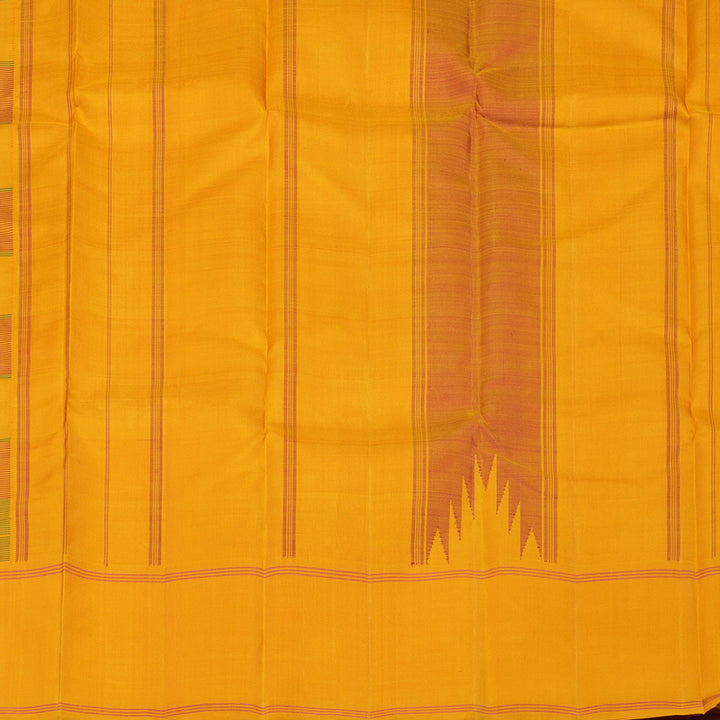 Hayagrivas Multi Colour Checks Handloom Kanjivaram Silk Saree with Mustard Yellow Border KBE328E3-9