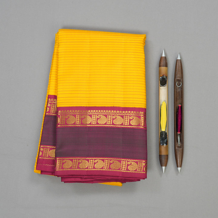 Hayagrivas Handloom Pure Kanjivaram Silk Saree in Gleaming Yellow KBE328E5-3