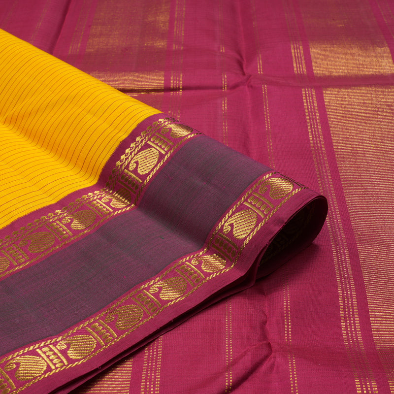 Hayagrivas Handloom Pure Kanjivaram Silk Saree in Gleaming Yellow KBE328E5-3