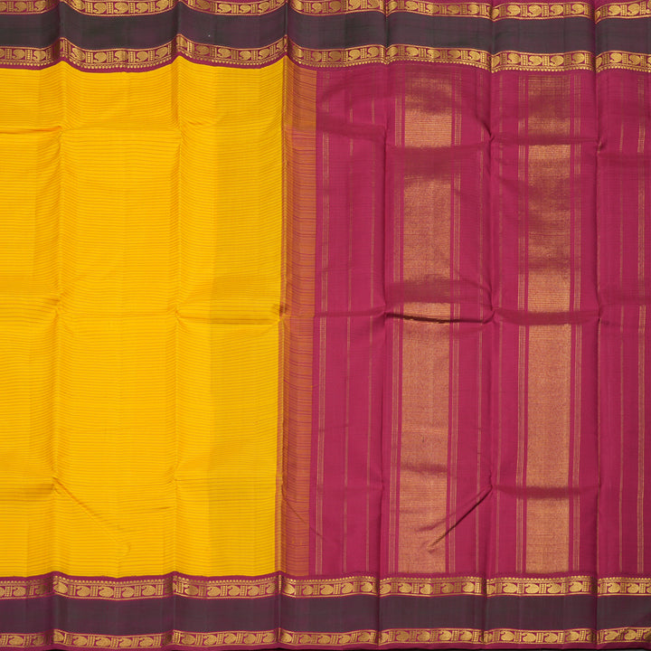Hayagrivas Handloom Pure Kanjivaram Silk Saree in Gleaming Yellow KBE328E5-3
