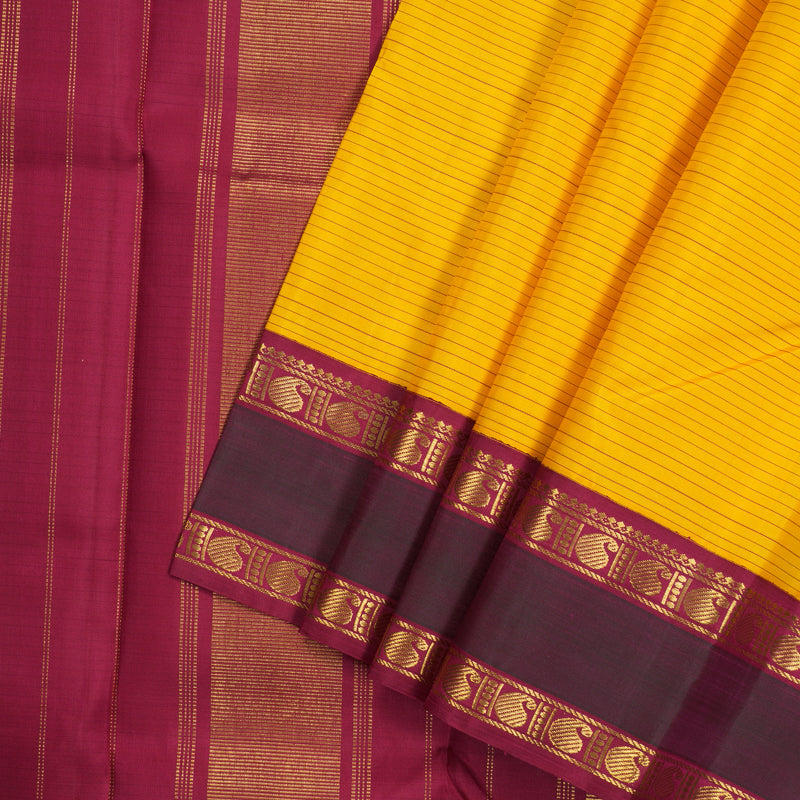 Hayagrivas Handloom Pure Kanjivaram Silk Saree in Gleaming Yellow KBE328E5-3