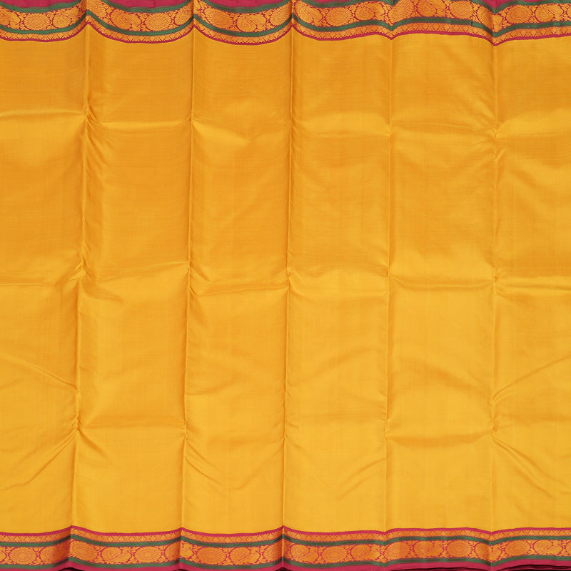 Hayagrivas Mustard Yellow Handloom Kanjivaram Silk Saree with Maroon Border KBE328E5-4