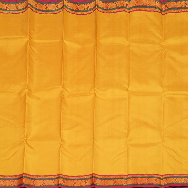 Hayagrivas Mustard Yellow Handloom Kanjivaram Silk Saree with Maroon Border KBE328E5-4