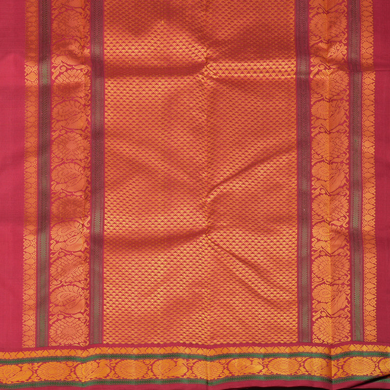 Hayagrivas Mustard Yellow Handloom Kanjivaram Silk Saree with Maroon Border KBE328E5-4