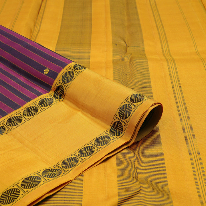 Hayagrivas Black And Maroon Handloom Kanjivaram Silk Saree with Mustard Yellow Border KBE328E6-1