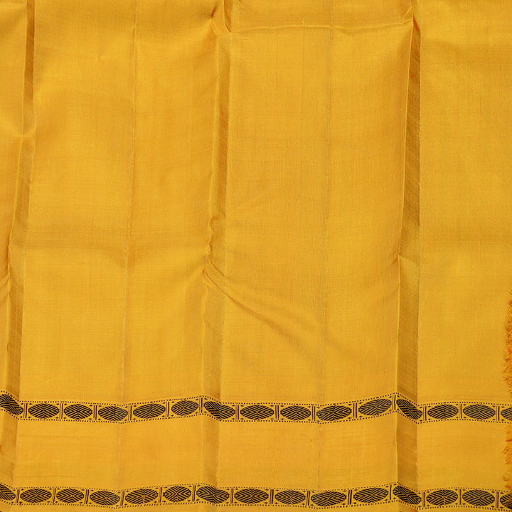 Hayagrivas Black And Maroon Handloom Kanjivaram Silk Saree with Mustard Yellow Border KBE328E6-1