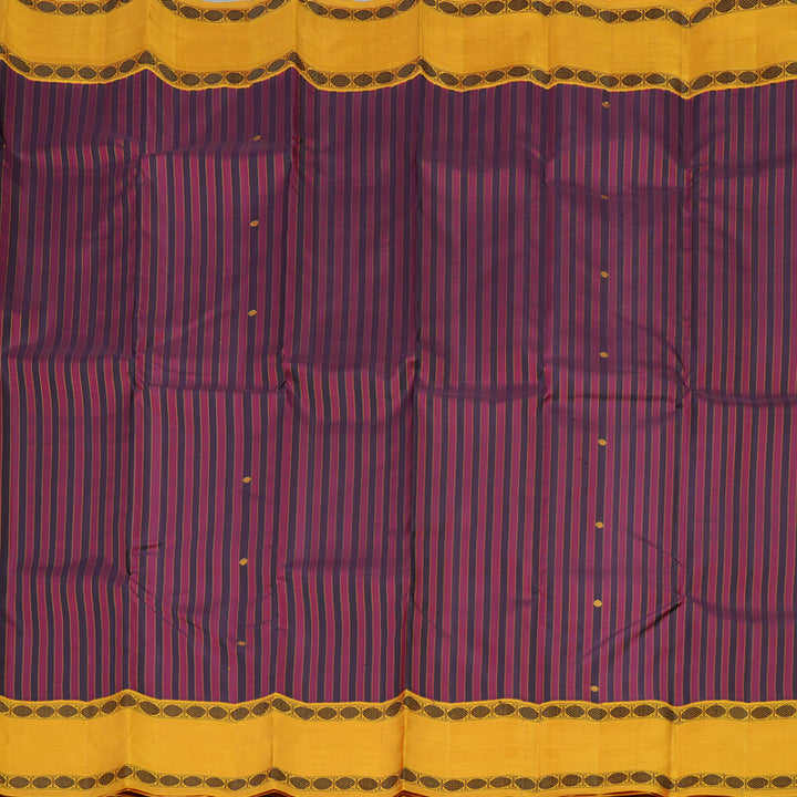 Hayagrivas Black And Maroon Handloom Kanjivaram Silk Saree with Mustard Yellow Border KBE328E6-1