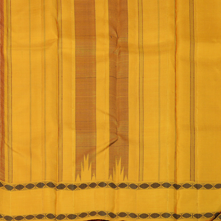 Hayagrivas Black And Maroon Handloom Kanjivaram Silk Saree with Mustard Yellow Border KBE328E6-1