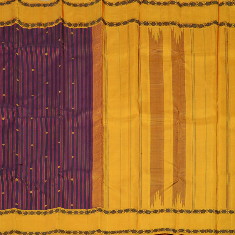 Hayagrivas Black And Maroon Handloom Kanjivaram Silk Saree with Mustard Yellow Border KBE328E6-1