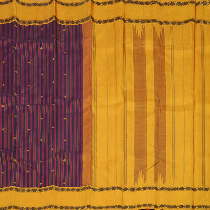 Hayagrivas Black And Maroon Handloom Kanjivaram Silk Saree with Mustard Yellow Border KBE328E6-1