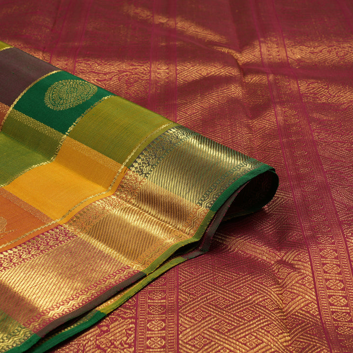 Hayagrivas Handloom Multi Color Checks Kanjivaram Silk Saree KBE329E1-1