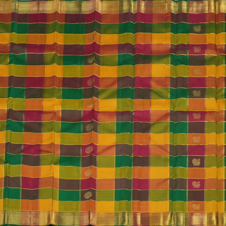 Hayagrivas Handloom Multi Color Checks Kanjivaram Silk Saree KBE329E1-1