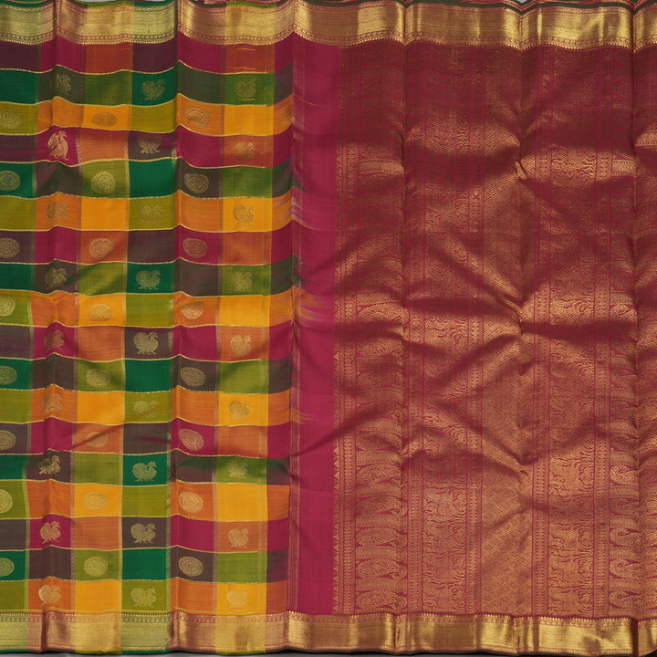 Hayagrivas Handloom Multi Color Checks Kanjivaram Silk Saree KBE329E1-1