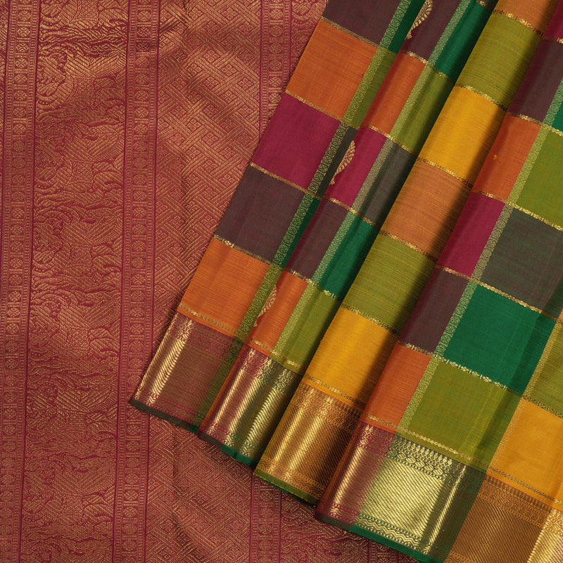 Hayagrivas Handloom Multi Color Checks Kanjivaram Silk Saree KBE329E1-1