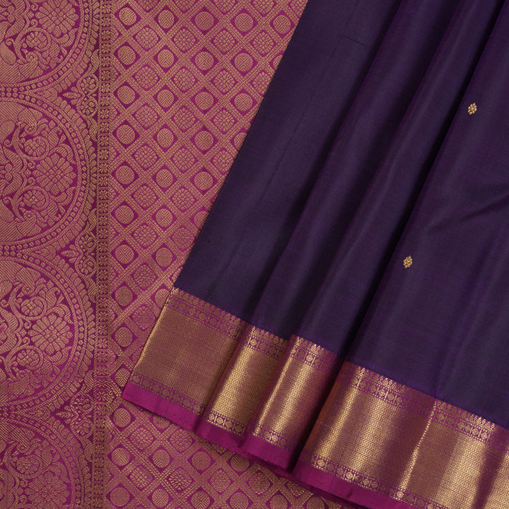 Hayagrivas Handloom Kanchipuram silk saree in Dark purple KBE330E1-1