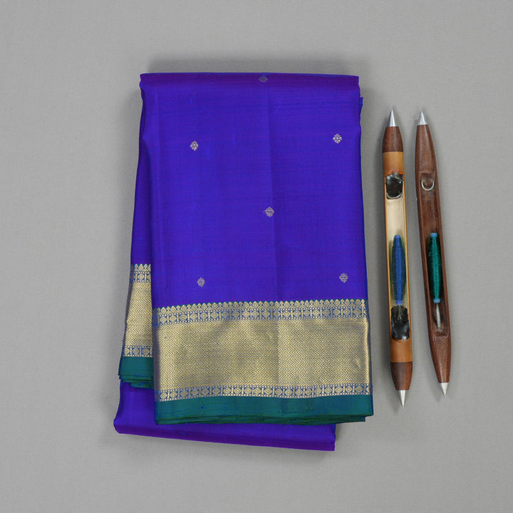 Hayagrivas Handloom Pure Kanjivaram Silk Saree in Timeless Blue KBE330E1-2