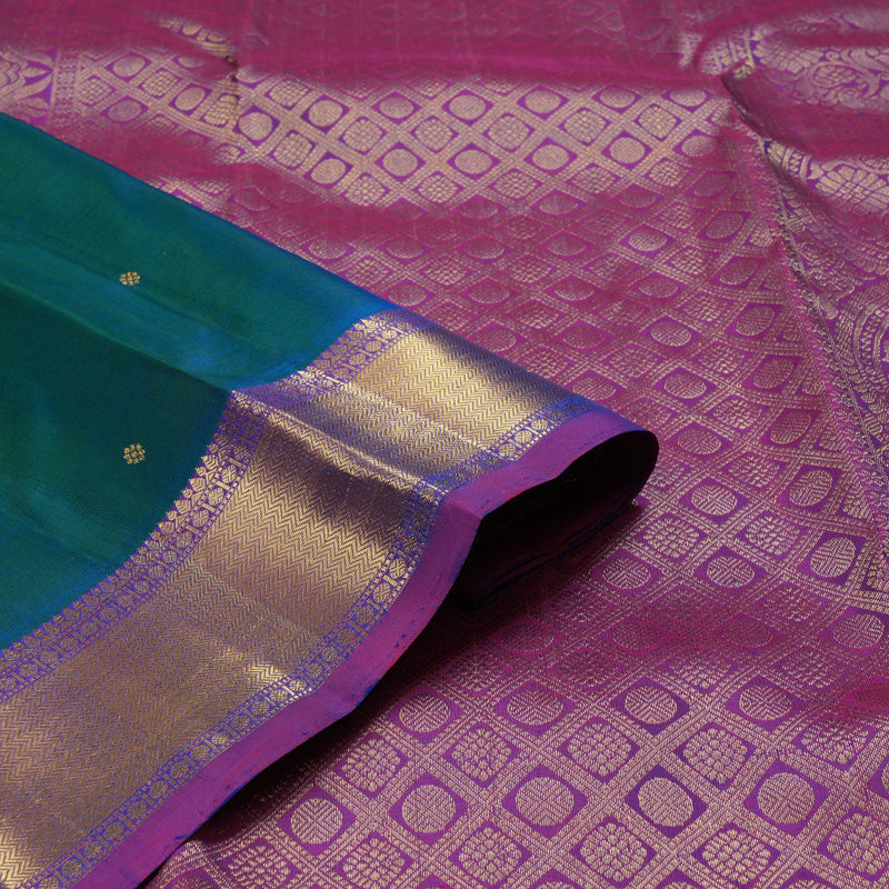 Hayagrivas Handloom Kanjivaram silk saree in Peacock blue with purple contrast KBE330E1-3