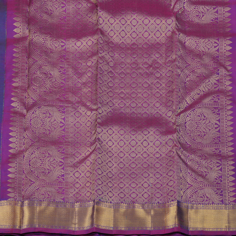 Hayagrivas Handloom Kanjivaram silk saree in Peacock blue with purple contrast KBE330E1-3