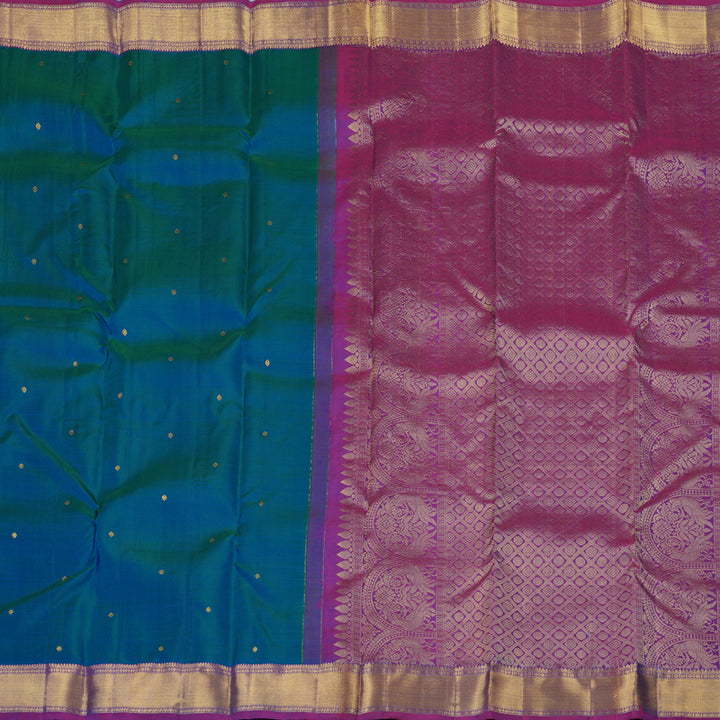Hayagrivas Handloom Kanjivaram silk saree in Peacock blue with purple contrast KBE330E1-3