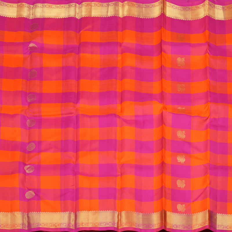 Hayagrivas Handloom Pure Kanjivaram Silk Saree in Opulent Orange with Pink Checks KBE330E2-1
