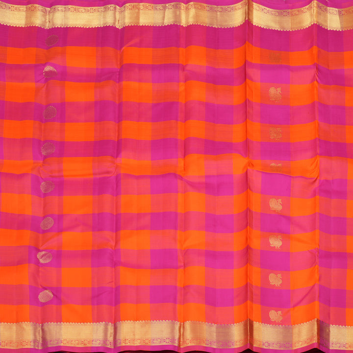 Hayagrivas Handloom Pure Kanjivaram Silk Saree in Opulent Orange with Pink Checks KBE330E2-1