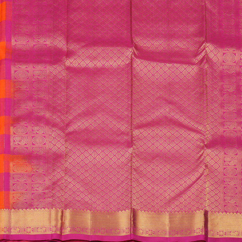 Hayagrivas Handloom Pure Kanjivaram Silk Saree in Opulent Orange with Pink Checks KBE330E2-1