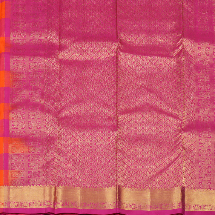 Hayagrivas Handloom Pure Kanjivaram Silk Saree in Opulent Orange with Pink Checks KBE330E2-1