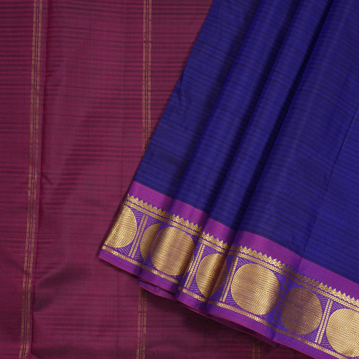 Hayagrivas Handloom Kanjivaram Ten Yards Silk Saree in Timeless Blue KBE332E2-13