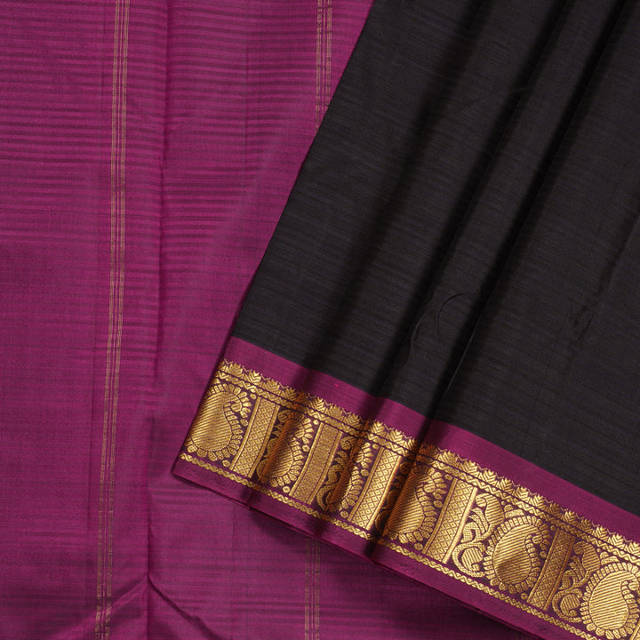 Hayagrivas Handloom Kanjivaram Ten Yards Silk Saree in Stylish Black KBE332E2-15